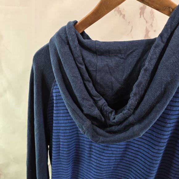 Tentree Shirt Mens XL Navy Blue Henley Hemp Organic Hooded Striped 10 Tree - Picture 6 of 11